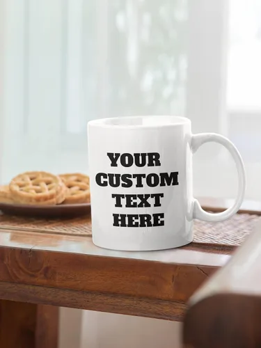 Vista 3 de Tazas personalizadas con palabras, texto o nombres personalizados, taza de café de cerámica blanca de 11 onzas, tazas de café personalizables