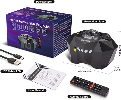 Vista 7 de Cadrim Proyector de estrellas con altavoz Bluetooth y control remoto, proyector de galaxia, luces del norte, proyector Aurora con estrella lunar