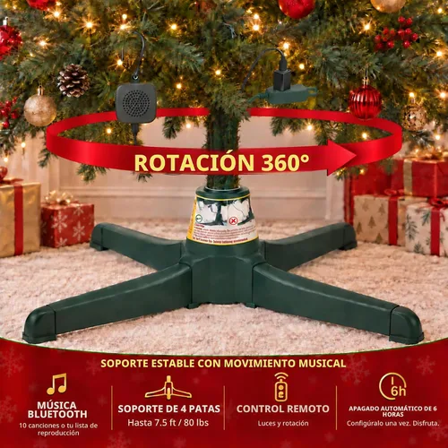 Vista 4 de GREATDAY - Soporte musical giratorio para árbol de Navidad con control remoto, altavoz Bluetooth, 10 canciones, rotación de 360°, se adapta a