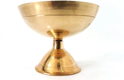 Vista 2 de Evergrow Corp Brass Arti Diya Deepak Wick Deep Oil Ghee Lámpara Vraja Krishna Devoción Adoración