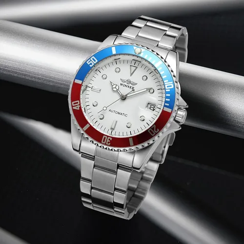 Vista 6 de MASTOP Relojes mecánicos automáticos para hombre, de acero completo, impermeables, con calendario