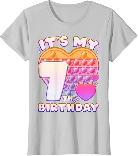 Vista 15 de Pop-it Birthday Girl 7 años de edad, Push it Pop Fidget Bubble Camiseta, Negro