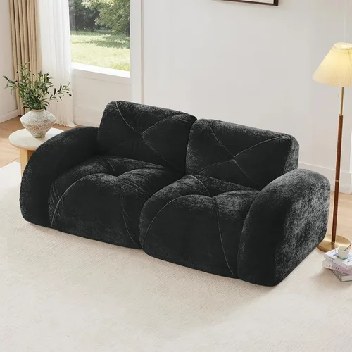 Vista 10 de Sofás modulares modulares de 110.6 pulgadas para sala de estar, sofá moderno de terciopelo sin hueso, no requiere montaje, cómodo sofá sin hueso