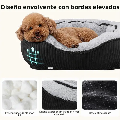 Vista 6 de Cama lavable para perros pequeños y gatos, cálida y calmante Negro