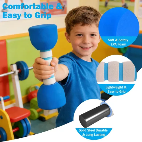 Vista 3 de Juego de pesas para niños, un par de 2 mancuernas para ejercicio de niños pequeños, mancuernas de espuma de 1.5 libras, equipo de entrenamiento