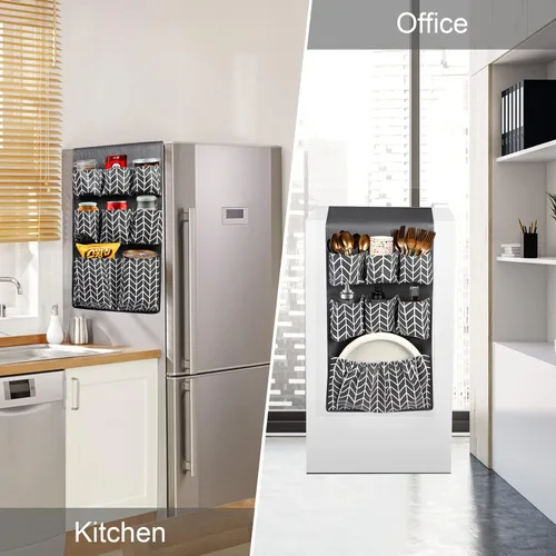 Vista 2 de Mini organizador de refrigerador de 65 x 12.6 pulgadas, mini organizador para refrigerador con 15 bolsillos grandes, almacenamiento sobre