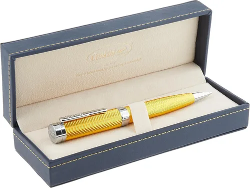 Vista 4 de Conklin Herringbone Signature - Bolígrafo amarillo con borde cromado, llamativo diseño grabado, recargable y duradero, regalo ideal para entusiastas
