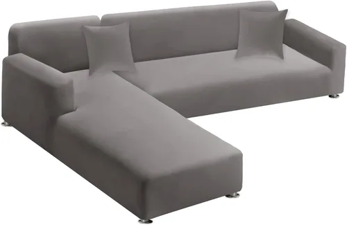Vista 8 de LA MEACK Fundas para sofá modular, 2 piezas, suave, en forma de L, súper elástica, tipo L, con 2 fundas de almohada, funda de sofá de 3 plazas +