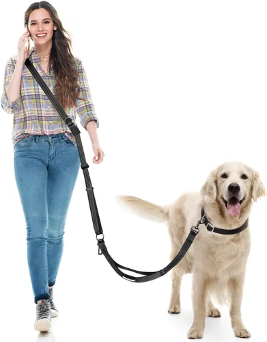 Vista 14 de Correa de perro manos libres, correa cruzada para perro, cinturón de cintura de 5.3 a 7.8 pies con cinturón de seguridad para automóvil