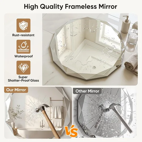Vista 5 de Suidia Espejo de baño, espejo de pared de 20 x 20 pulgadas, espejo de baño sin marco con borde biselado para dormitorio, sala de estar, entrada