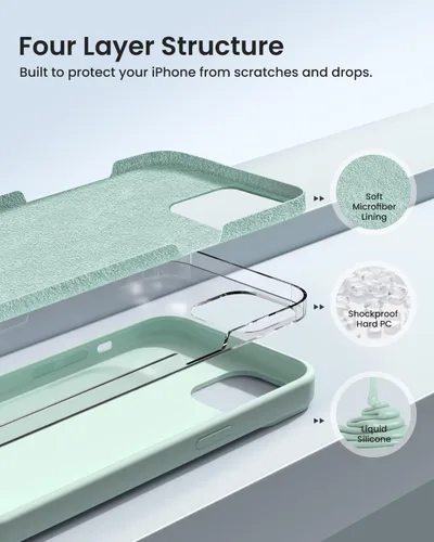 Vista 2 de Funda de silicona líquida delgada para iPhone 15 Pro, funda protectora a prueba de golpes de 6.1 pulgadas, protección antiarañazos contra caídas