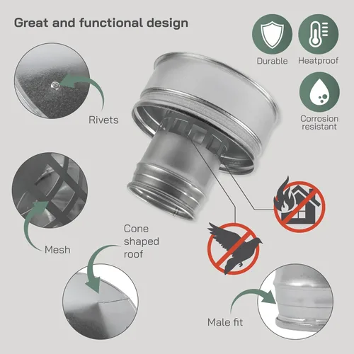 Vista 3 de Vent Systems Tapa redonda de ventilación de techo de 4 pulgadas, protector de lluvia de chimenea de acero galvanizado con escudo contra el viento