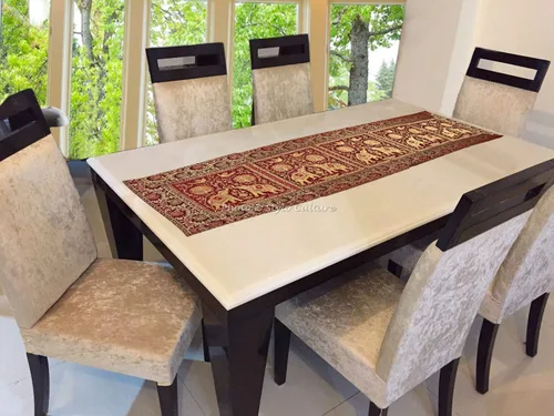 Vista 2 de Brocade - Camino de mesa de centro de jacquard rectangular, bohemio, tradicional, decoración de sala de estar, elefante, pavo real, floral, mantel