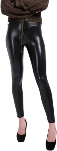 Vista 2 de Romastory Leggings de piel sintética para mujer mallas elásticas de cintura alta para mujer