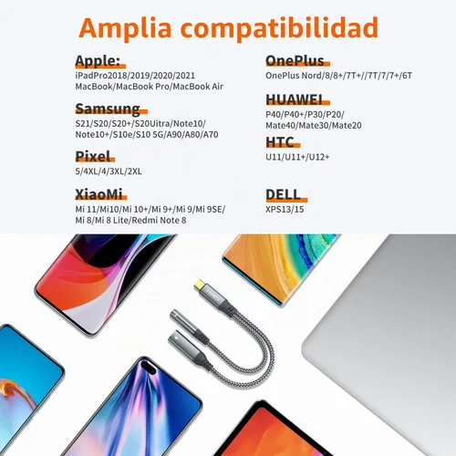 Vista 6 de Adaptador USB C a 3.5mm para Auriculares y Cargador, Dongle de Cable USB Tipo C a Jack Auxiliar 2 en 1 con Carga Rápida PD de 60W para iPhone 15 16