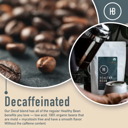 Vista 3 de Healthy Bean - Café molido orgánico descafeinado - Café molido bajo en ácido para estómago sensible - Mezcla de tostado medio, orgánico USDA, alto