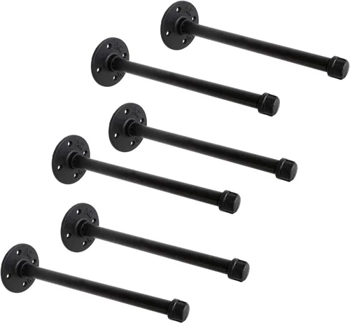 Vista 9 de Soportes industriales de tubo de hierro negro de 1/2 pulgada, soporte rústico para colgar en la pared, soportes de tubo personalizados para estantes