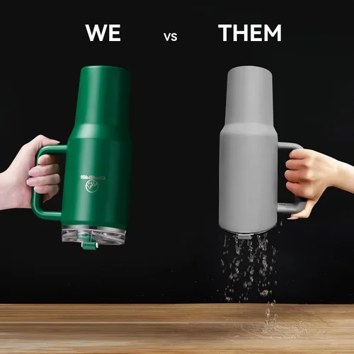 Vista 5 de Gpeng 30/40/50 oz Vaso con asa, botellas de agua con tapa de popote, taza de viaje de acero inoxidable aislada compatible con portavasos, mantiene