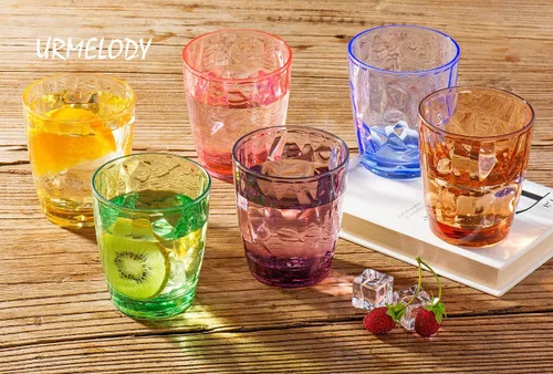 Vista 4 de Vasos festivos de acrílico de color para restaurante, resistentes a golpes, vasos para tomar jugo, vasos para vino irrompibles, vasos de plástico 4
