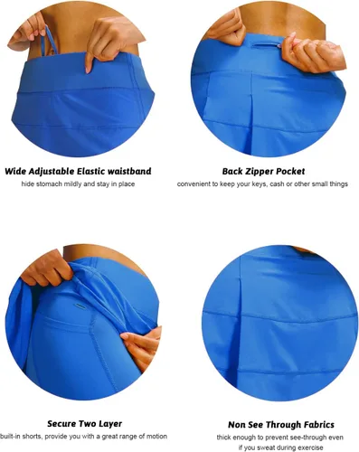 Vista 6 de MEIVSO Faldas de tenis plisadas de entrenamiento para mujer con bolsillos, ropa deportiva activa, falda pantalón deportiva con pantalones cortos