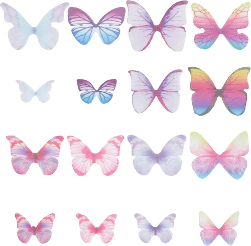 Vista 16 de SUNNYCLUE 1 caja 180 pares de decoraciones de mariposa de tela 3D adorno de mariposa pequeñas alas de mariposa de organza para bricolaje, joyas