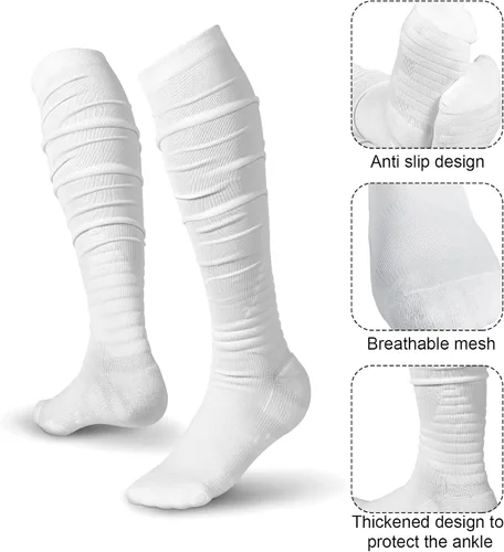 Vista 2 de Chuarry 2 Pairs Scrunch Football Socks Non Slip Men Football Socks Extra Long Socks Soccer Socks Over The Knee Athletic