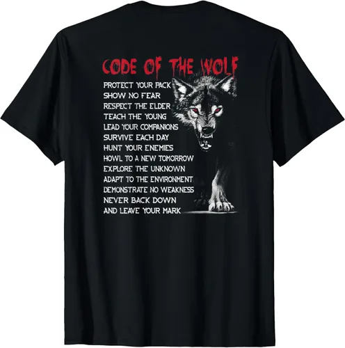 Vista 2 de Camiseta Code Of Wolf Vikings Fenrir Norse Mythology (en la parte trasera), Negro, S
