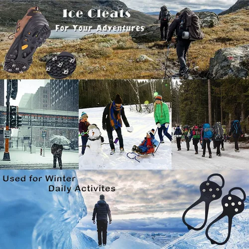 Vista 3 de Empuñaduras antideslizantes para zapatos de hielo, puntas de agarre universales, tacos de hielo, empuñaduras de nieve, equipo de pesca en hielo
