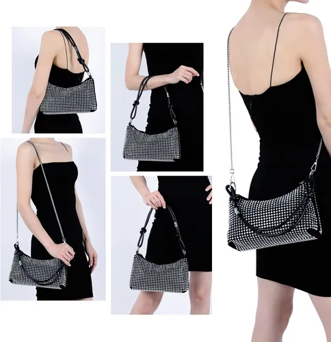 Vista 2 de Bolso de mano para mujer, bolso hobo brillante, bolso de hombro con diamantes de imitación, bolso cruzado brillante, elegante bolso de mano