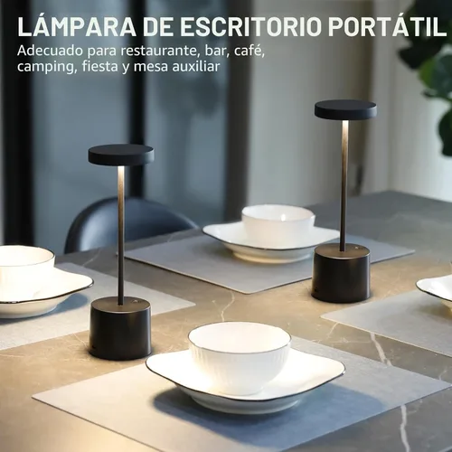 Vista 5 de Lámpara de mesa inalámbrica negra, lámparas con batería recargable de 4000mAh, lámparas LED inalámbricas para exteriores con atenuación continua