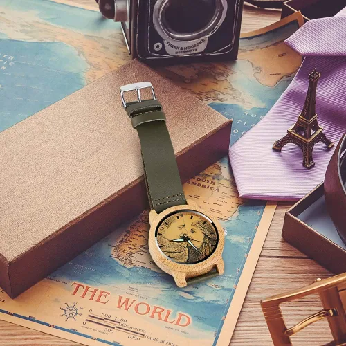 Vista 2 de Reloj de madera con foto o mensaje grabado de doble cara para regalo.