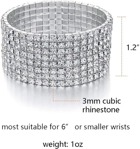Vista 2 de Zealmer Pulseras elásticas apilables de diamantes de imitación multicolor brillantes para mujer Metal