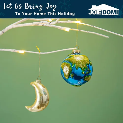 Vista 5 de Joiedomi Adorno colgante para decoración de árbol de Navidad, adornos de vidrio soplado de tierra y luna para regalo de Navidad, decoración