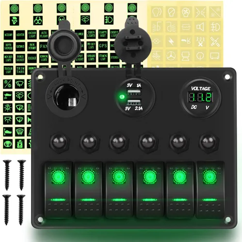 Vista 10 de GOOACC Panel de interruptor basculante de 3 bandas con cargador USB y encendedor de puros, interruptor de palanca de 12 V 24 V, interruptor Azul