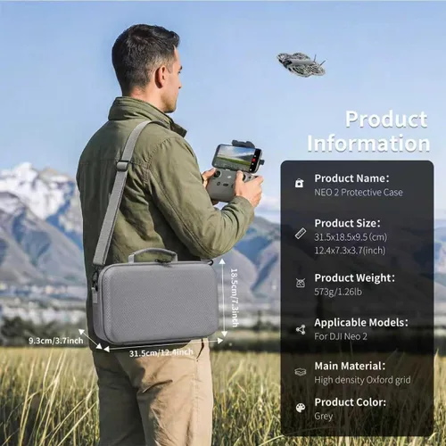 Vista 5 de NEO 2 - Funda rígida impermeable para accesorios DJI Neo 2, bolsa de almacenamiento de viaje para DJI Neo 2 Fly More Combo, compatible con control
