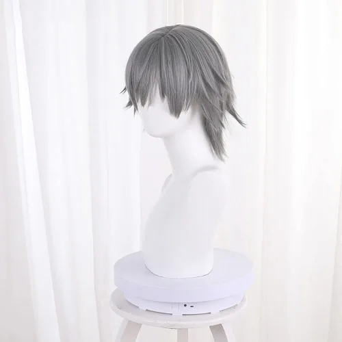 Vista 2 de XiongXiongLe Peluca gris para hombre, cosplay, Trailblazer masculino, peluca de repuesto de pelo corto, para adultos, fiesta de juegos de anime