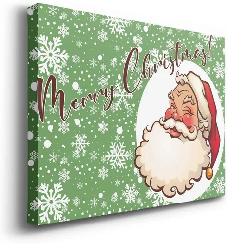 Vista 2 de Renditions Galley - Arte de pared de Papá Noel de dibujos animados, fondo de copo de nieve verde y blanco, decoraciones de Navidad lindas y frescas