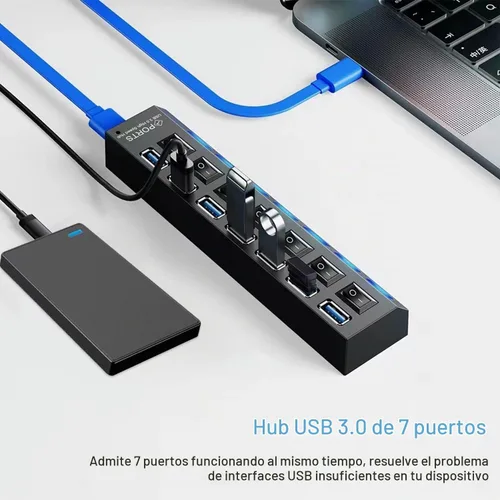 Vista 8 de vienon Hub 3.0, extensor USB de 7 puertos con interruptores LED individuales de encendido/apagado, concentrador USB3.0 para laptop, PC, MacBook, Mac
