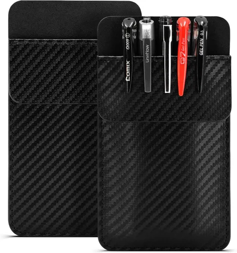 Vista 9 de Protector de bolsillo de cuero para hombres: un protector de bolsillo multiusos para camisas - Protector de bolsillo con patrón de fibra de carbono
