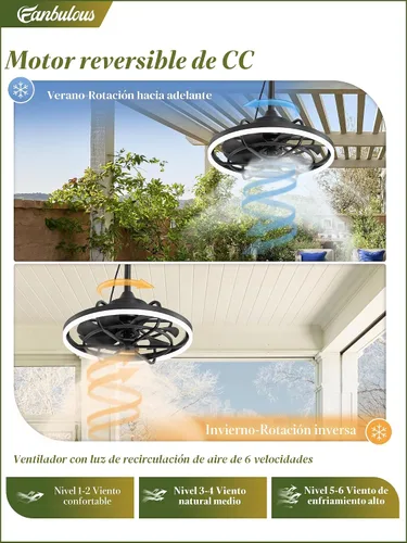 Vista 5 de Fanbulous Ventiladores de Techo para Exteriores con Luz para Patios, Ventilador de Techo Enchufable de 20" Resistente a la Intemperie, Ventilador