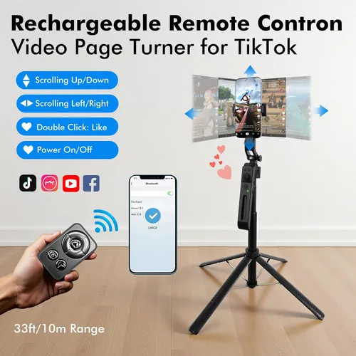Vista 2 de Trípode para selfie stick de seguimiento automático con luz de llenado, rotación de 360 grados y control de gestos, trípode para selfie stick