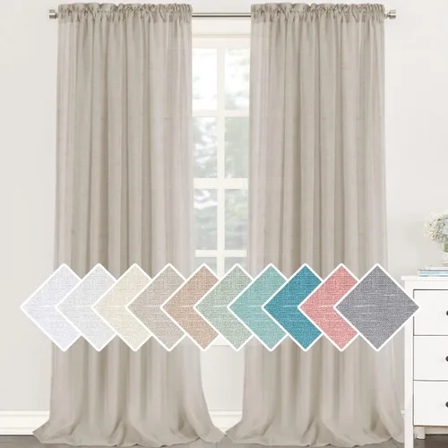 Vista 26 de H.VERSAILTEX - Cortinas de mezcla de lino natural semitransparentes, con bolsillo para cortinero, filtrado de luz, 2 paneles, para sala de estar Gris
