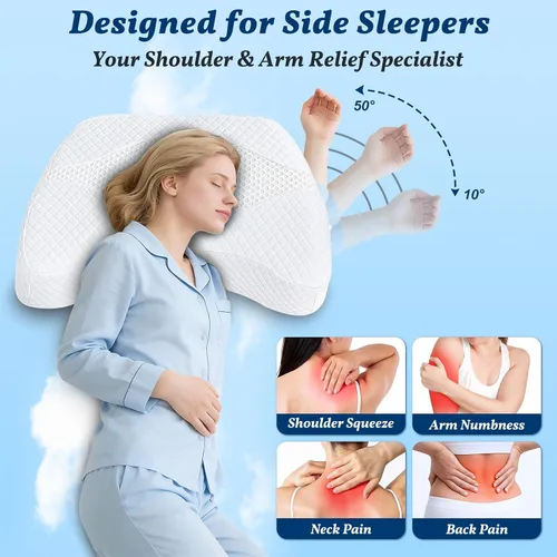 Vista 5 de Almohada para dormir de lado con agujero para el brazo, almohada de espuma viscoelástica para aliviar el dolor de cuello y hombros, almohada