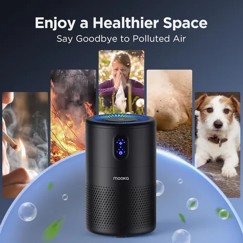 Vista 6 de MOOKA B-D02L - Purificadores de aire para habitaciones grandes de hasta 1076 pies cuadrados, limpiador de filtro de aire True HEPA H13, eliminador
