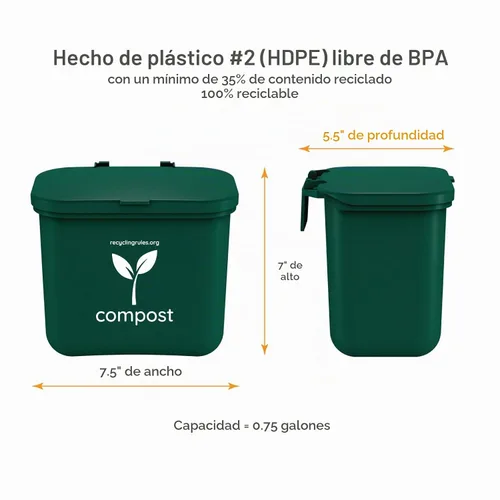 Vista 5 de Pequeño contenedor de compost verde para colgar en el contenedor de basura de cocina