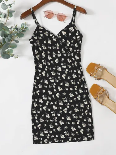 Vista 6 de Floerns - Vestido corto de verano con estampado floral de cerezas, acampanado para mujer
