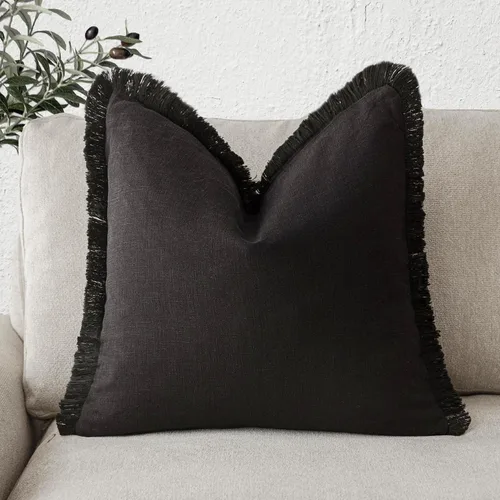 Vista 20 de Foindtower Fundas de almohada decorativas de lino con flecos, acogedora funda de cojín bohemia estilo farmhouse con borlas, funda de almohada