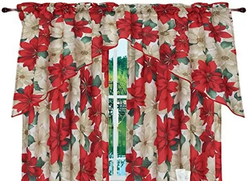 Vista 6 de Violet Linen Juego de cortinas de cocina de 3 piezas con estampado botánico botánico de Navidad