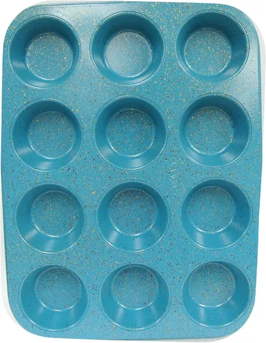 Vista 3 de casaWare Molde para magdalenas antiadherente con revestimiento de cerámica para 12 tazas (granito azul)