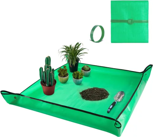 Vista 11 de HNXTYAOB 2 PCS Alfombrilla de Trasplante de 27" x 27" para Plantas de Interior y Control de Desorden, Bandeja para Macetas Engrosada e Impermeable